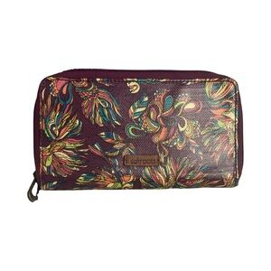 Sakroots Artist Circle Coated Canvas Mulberry Treehouse Zip Around Wallet EUC